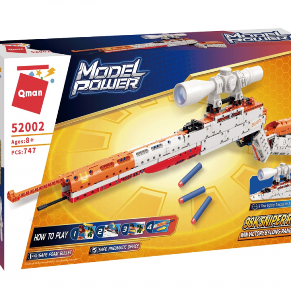 QMAN® 52002 | lego-technic-kompatibilis építőjáték | 747 db építőkocka | Mauser 98k ismétlőpuska– 8x-os nagyítású távcsővel, 10db szivacs tölténnyel
