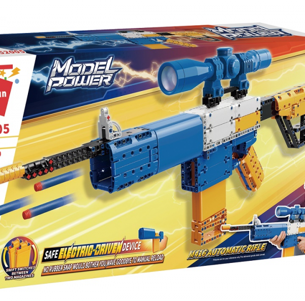 QMAN® 52005 | lego-technic-kompatibilis építőjáték | 629 db építőkocka | M4 gépkarabély automata puska – 8x-os nagyítású távcsővel, 2 tárral, 20db szivacs tölténnyel