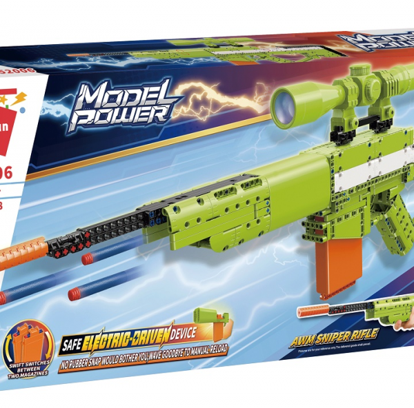QMAN® 52006 | lego-technic-kompatibilis építőjáték | 678 db építőkocka | AWM mesterlövész puska – 8x-os nagyítású távcsővel, 2 tárral, 20db szivacs tölténnyel