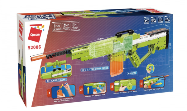 QMAN® 52006 | lego-technic-kompatibilis építőjáték | 678 db építőkocka | AWM mesterlövész puska – 8x-os nagyítású távcsővel, 2 tárral, 20db szivacs tölténnyel - Image 6
