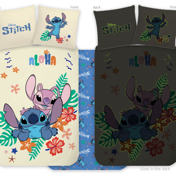 Disney Lilo és Stitch, A csillagkutya Aloha sötétben világító gyerek, ovis ágyneműhuzat 100x135cm, 40x60cm