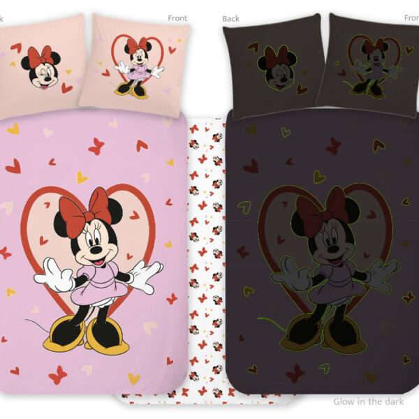 Disney Minnie Heart sötétben világító gyerek, ovis ágyneműhuzat 100x135cm, 40x60cm