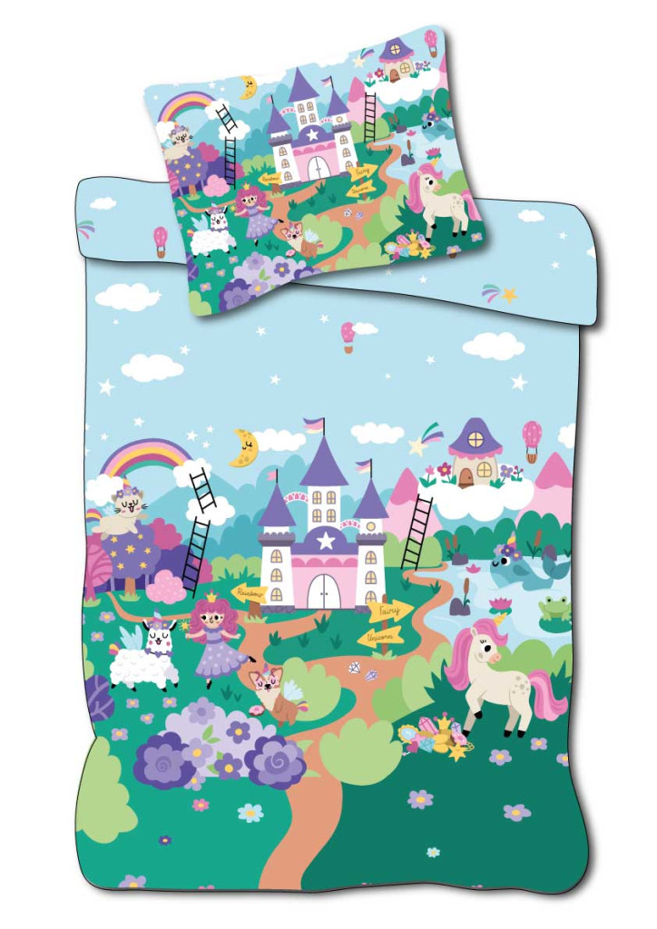 Unikornis Fairyland gyerek, ovis ágyneműhuzat 100×135cm, 40×60cm